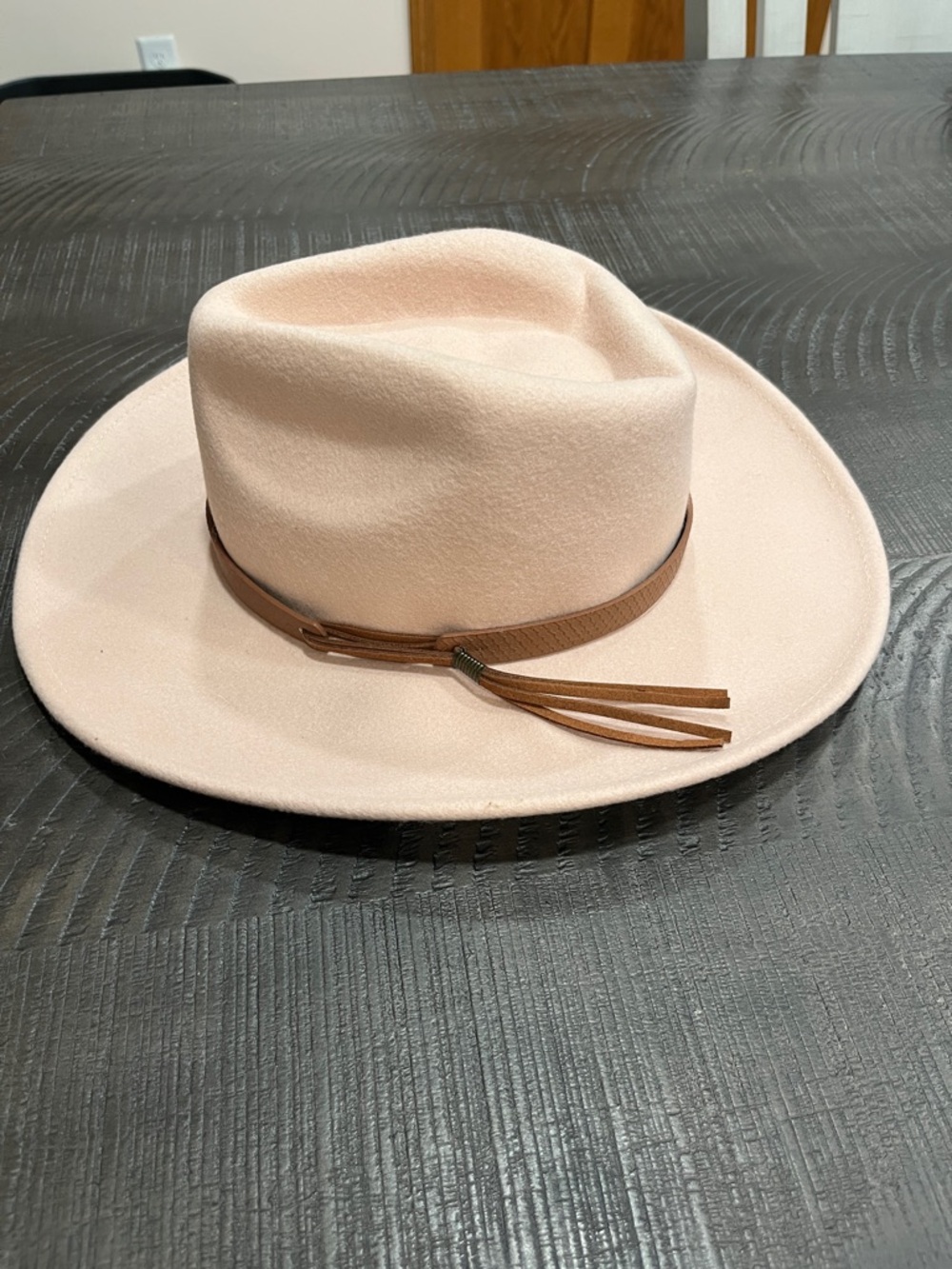 Altar'd State Blush Pink Wide-Brim Felt Fedora with Brown Tassel Band